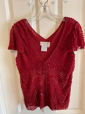 Papell Sequin Silk Evening Top